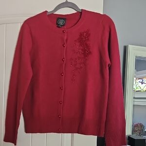 NWT Laura Ashley Red Lambswool & Angora Cardigan Size M